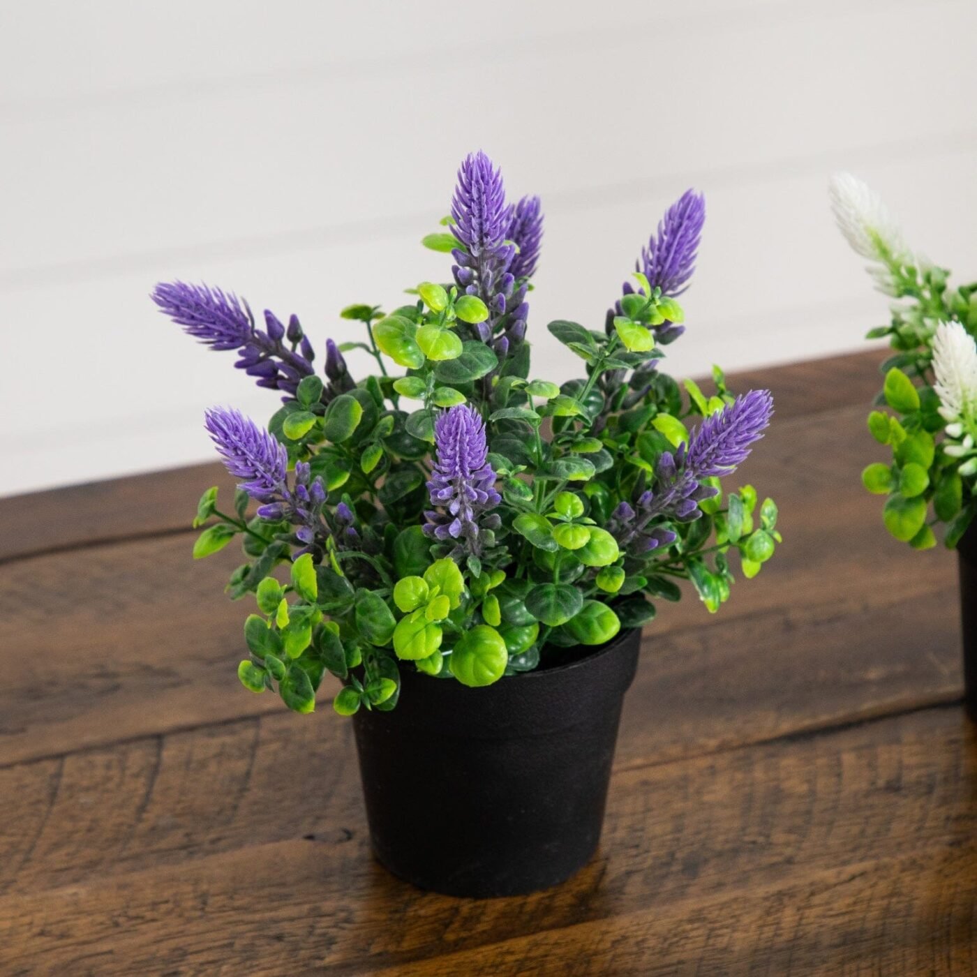 8" Artificial Spiked Lavender Plant in Black Pot - Set of 3