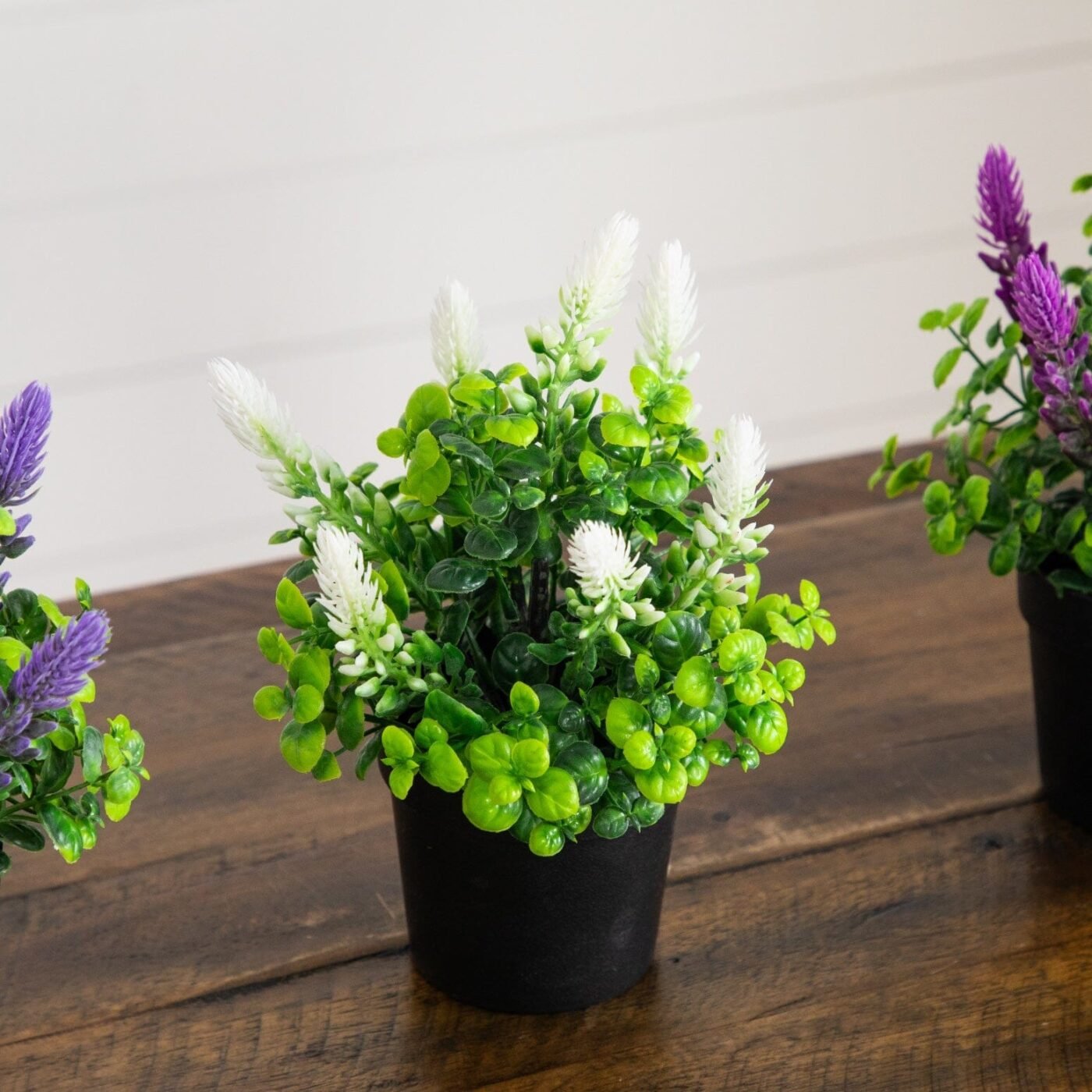 8" Artificial Spiked Lavender Plant in Black Pot - Set of 3