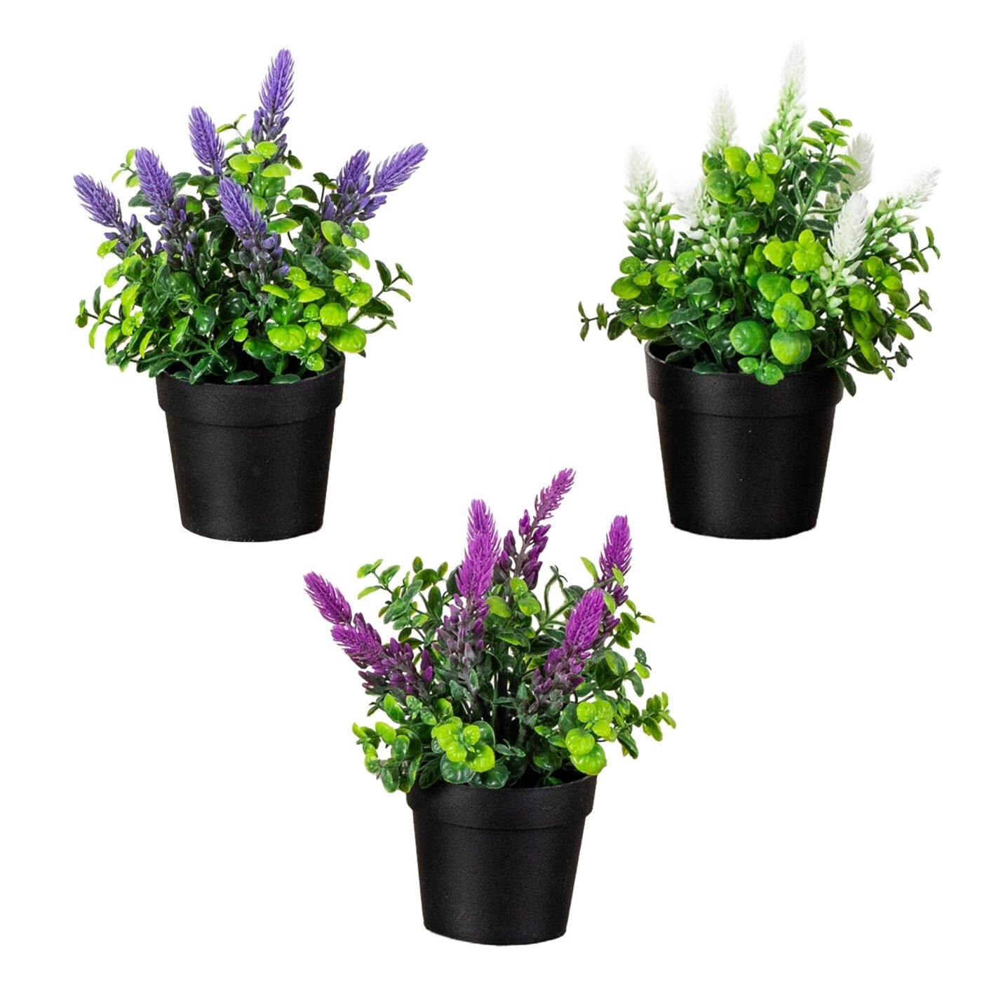 8" Artificial Spiked Lavender Plant in Black Pot - Set of 3