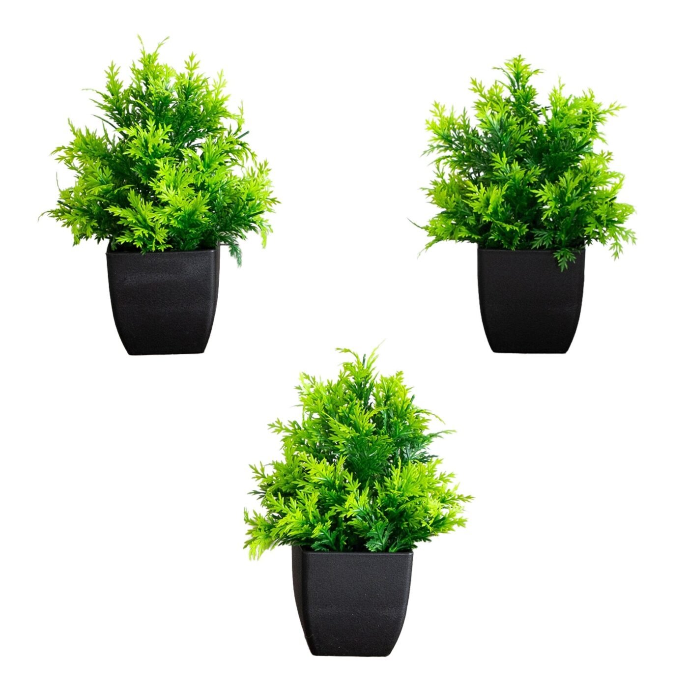 7" Artificial Cedar in Black Square Pot - Set of 3