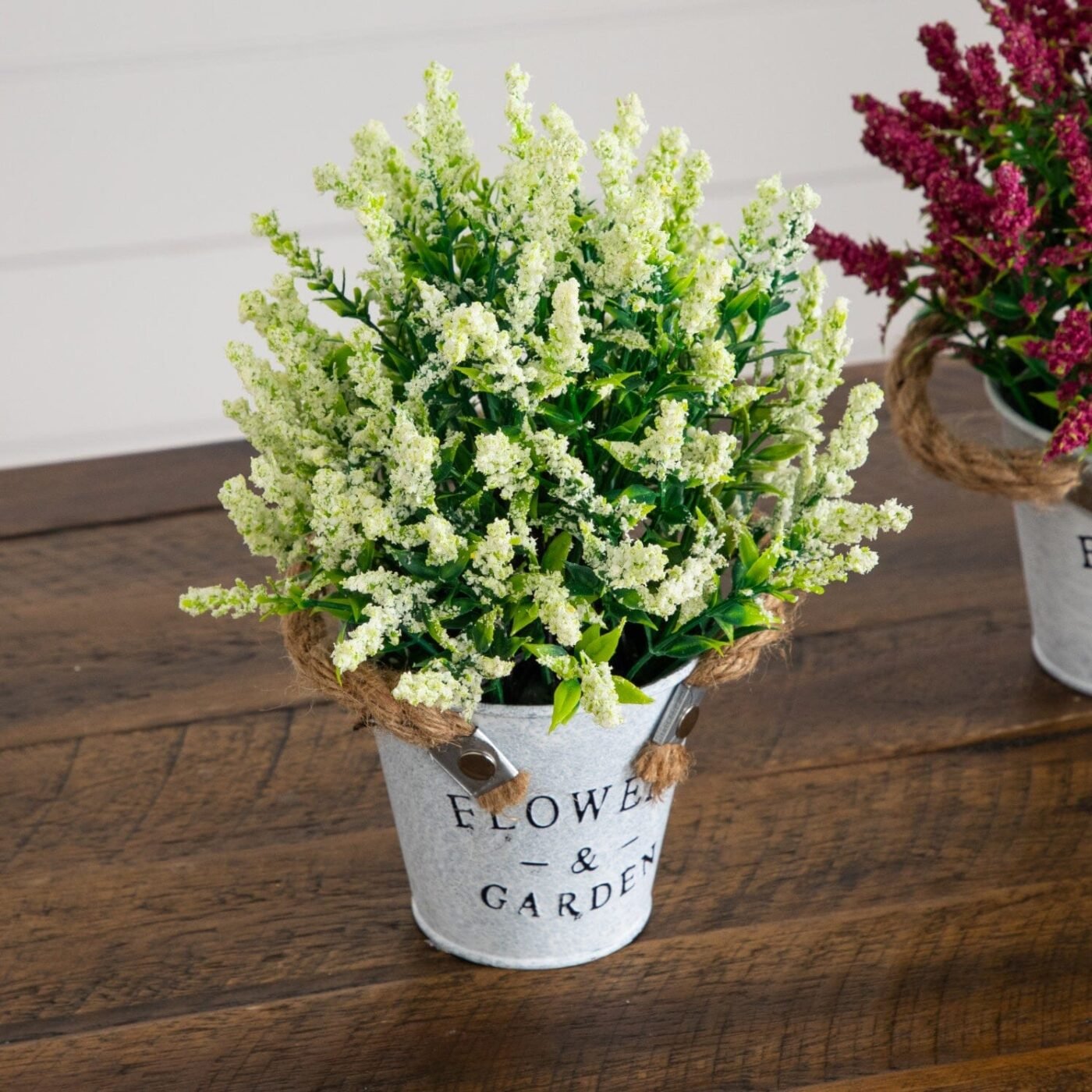 8" Artificial Lavender Plant in Rustic Flowers & Garden Planter -Set of 3