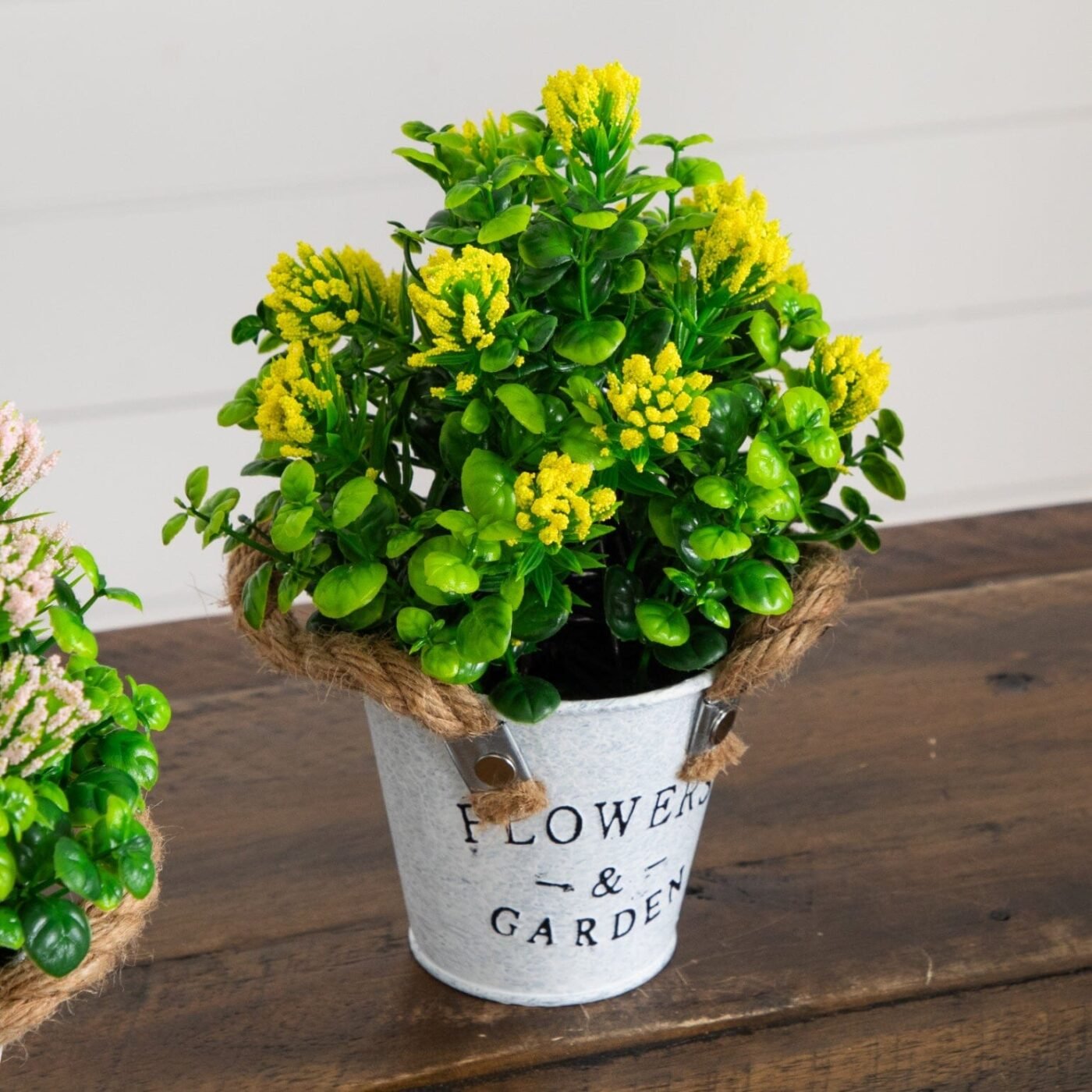 8" Artificial Blooming Plant in Rustic Flowers & Garden Planter -Set of 3