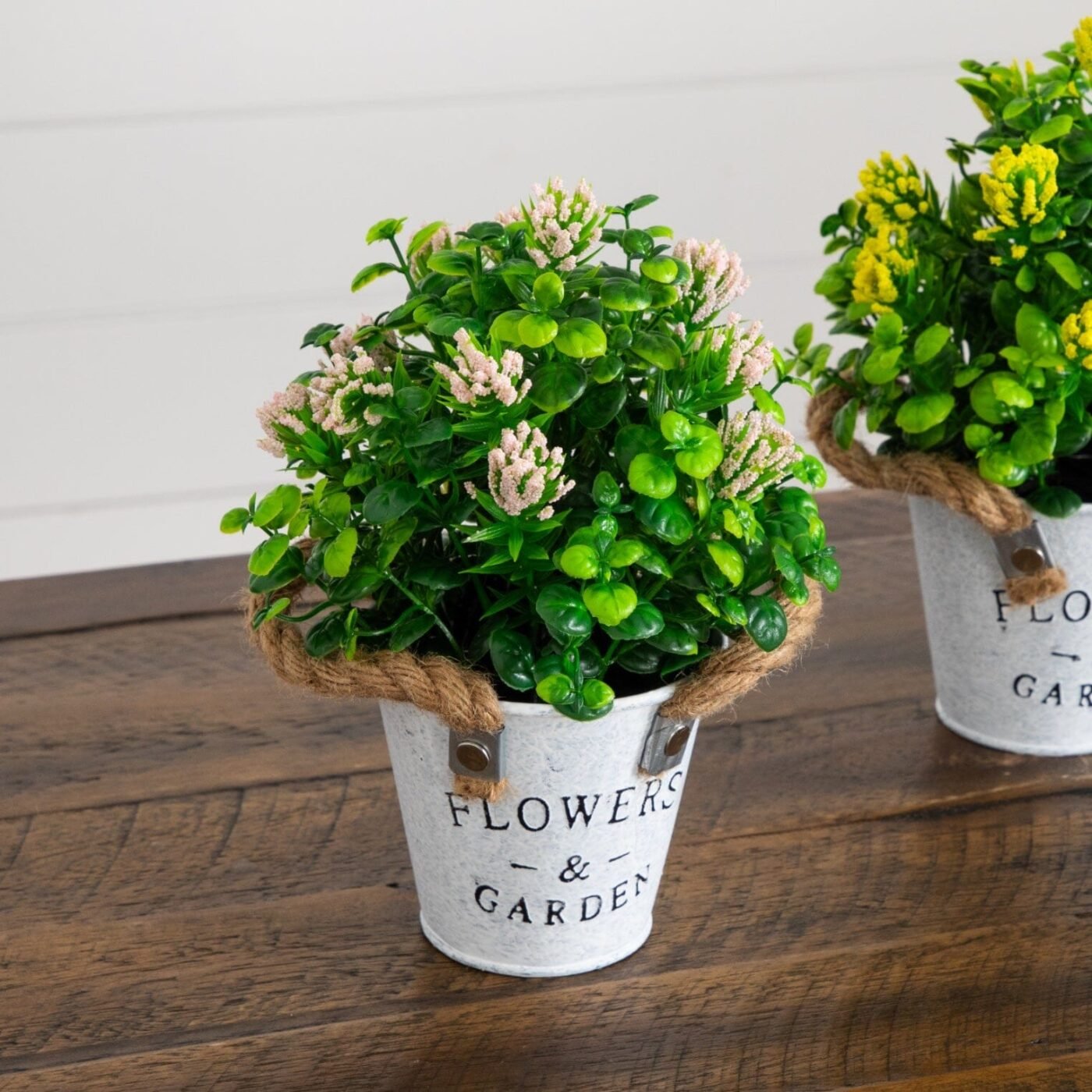 8" Artificial Blooming Plant in Rustic Flowers & Garden Planter -Set of 3