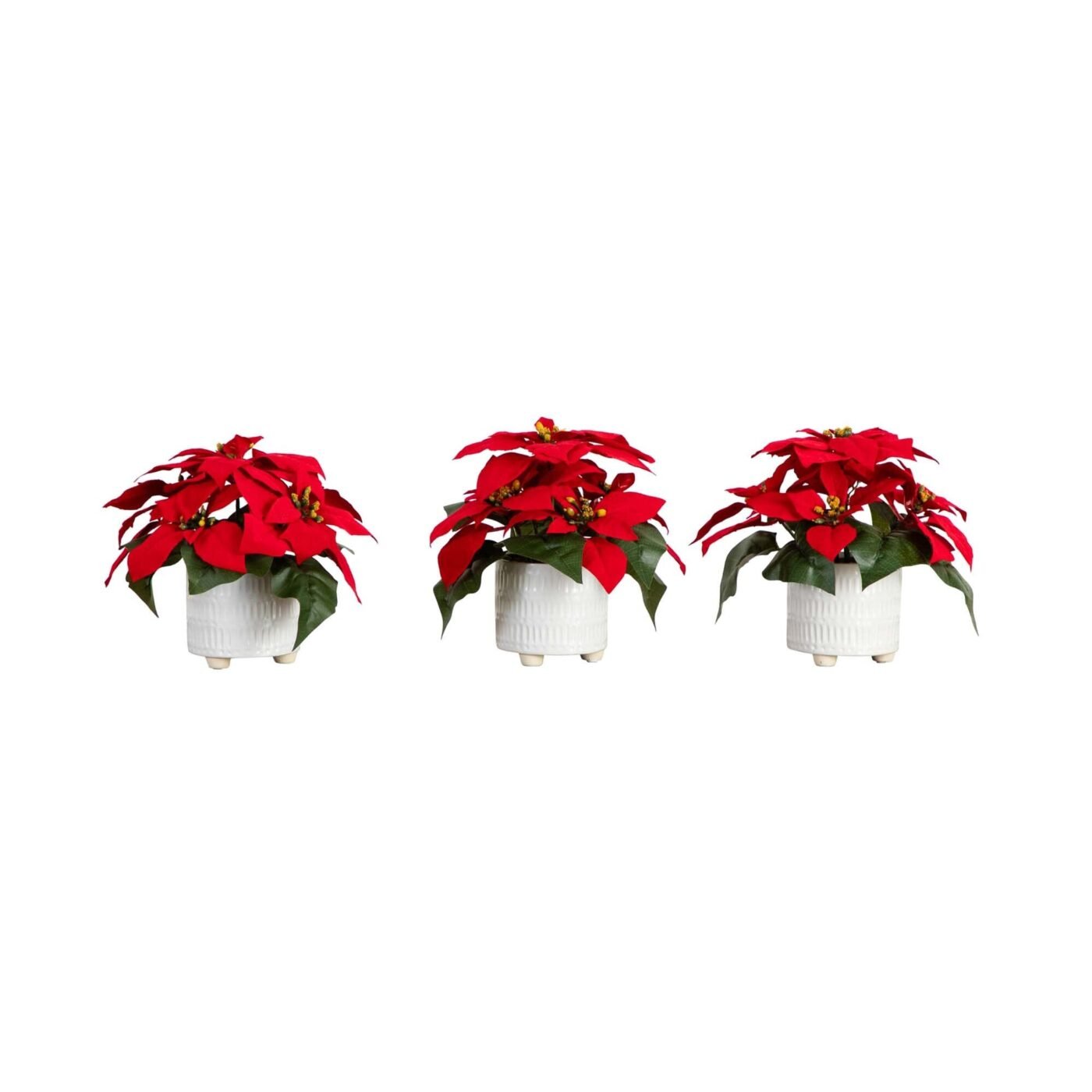 9" Artificial Poinsettia Arrangements in White Ceramic Pots - Set of 3