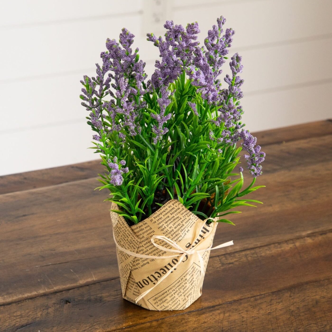 9" Artificial Mixed Lavender Arrangement in Newspaper Wrapped Pot -Set of 3
