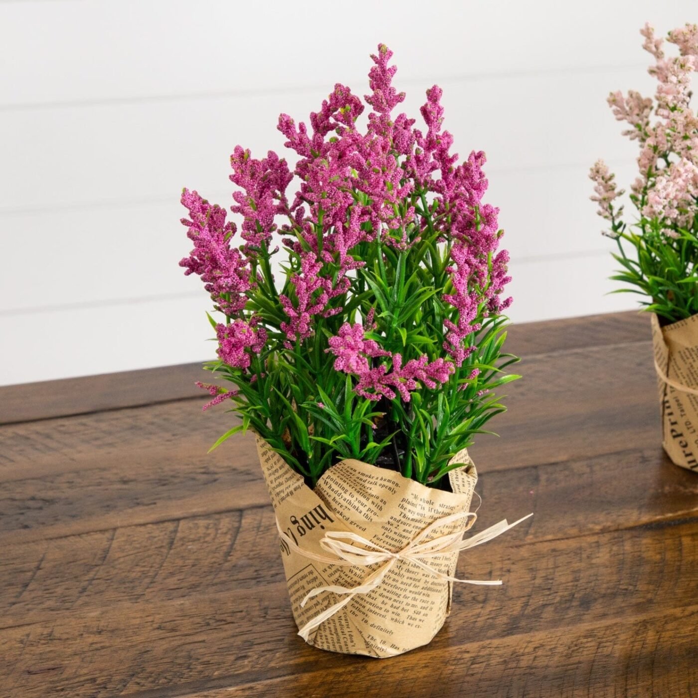 9" Artificial Mixed Lavender Arrangement in Newspaper Wrapped Pot -Set of 3
