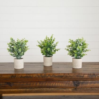 10" Artificial Baby Blue Eucalyptus in Decorative Planter - Set of 3
