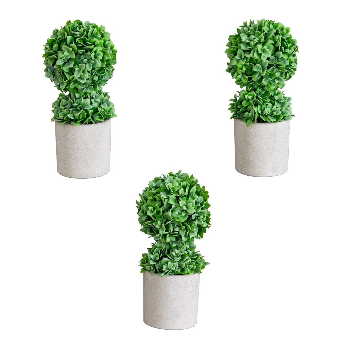 9" Artificial Mini Boxwood Ball Topiary in Cement Planter - Set of 3